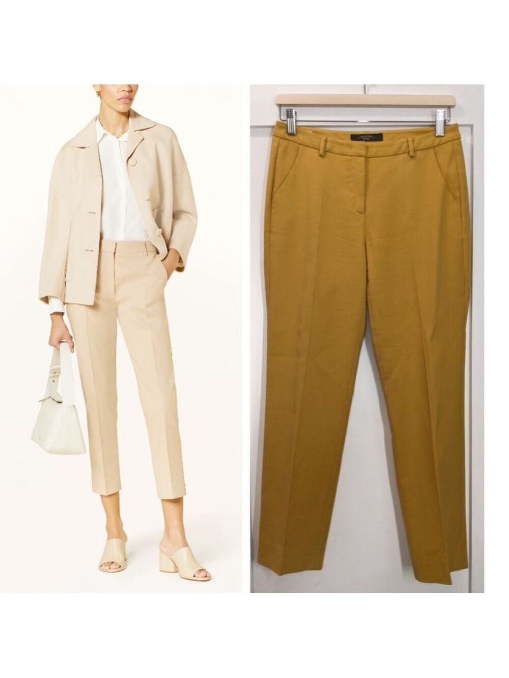 Weekend MaxMara | Wool-blend Slim Cigarette Ankle Trousers in Gold